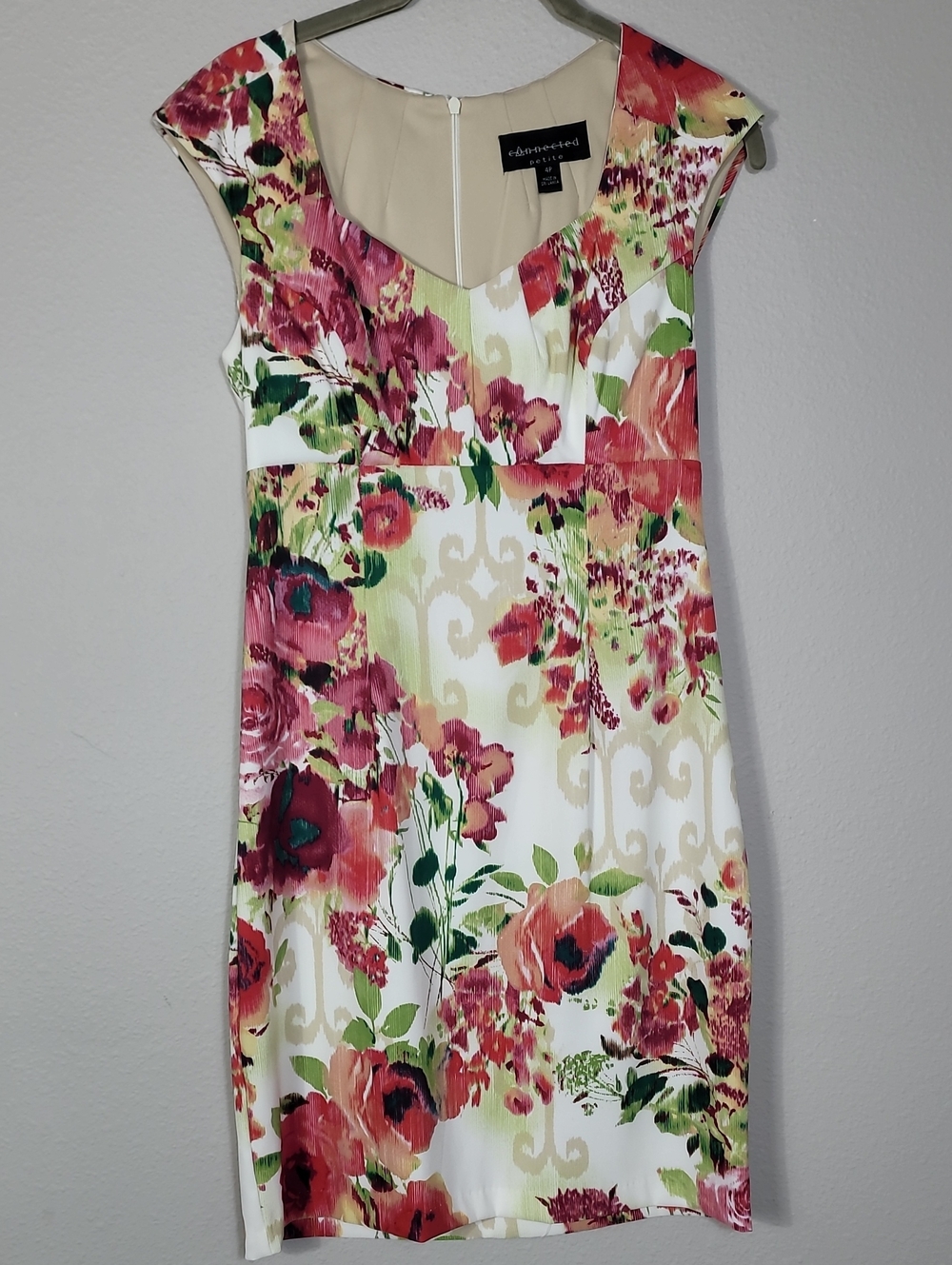 Connected Apparel Floral Sheath Dress Size 4 Petite Sweetheart Neckline Wedding
